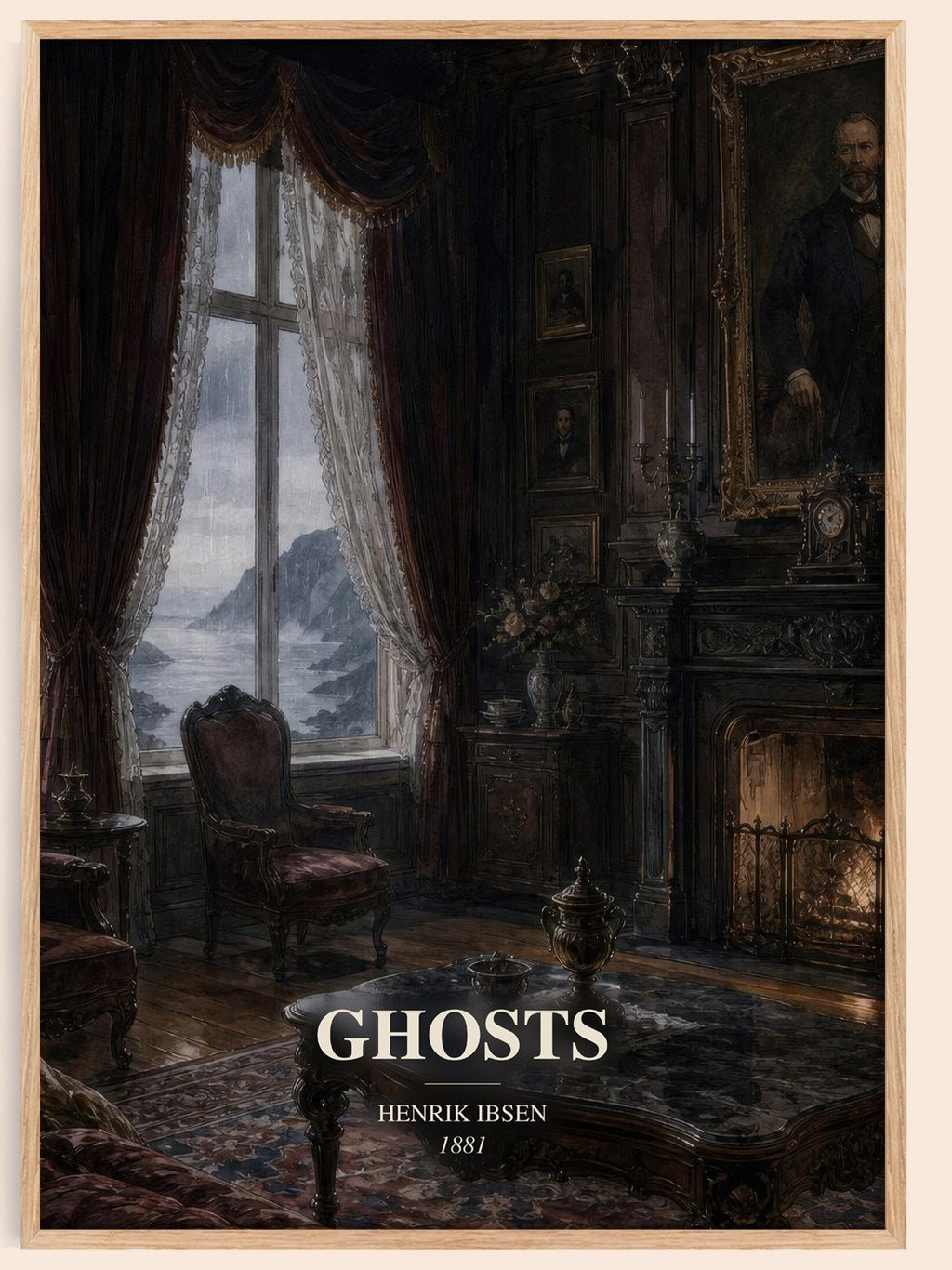 Ghosts watercolour book poster by Henrik Ibsen – framed literary art print
