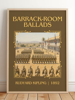 Barrack-Room Ballads Classic Book Art Print by Rudyard Kipling – framed print leaning on a wooden floor