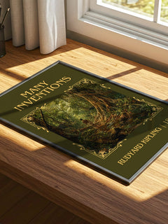 Many Inventions Classic Book Art Print by Rudyard Kipling – print on a sunlit desk
