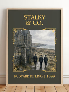 Stalky & Co. Classic Book Art Print by Rudyard Kipling – framed print leaning on a wooden floor