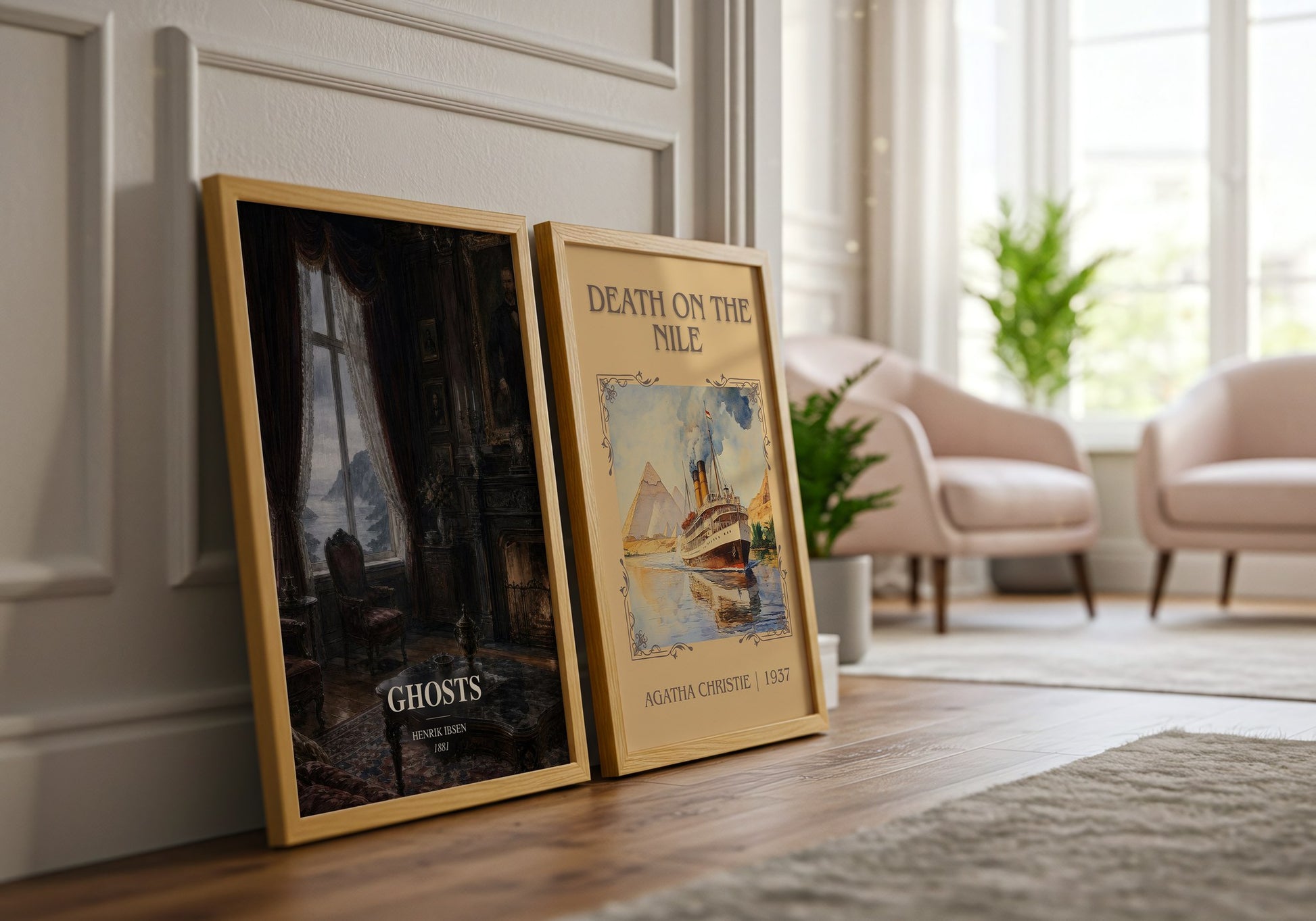 Ghosts watercolour print framed by window – literary home decor