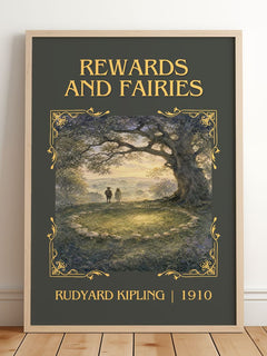 Rewards And Fairies Classic Book Art Print by Rudyard Kipling – framed print leaning on a wooden floor