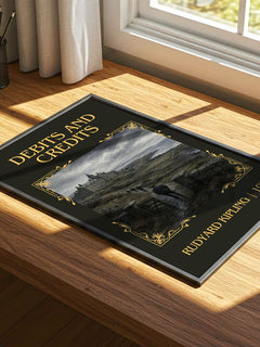 Debits And Credits Classic Book Art Print by Rudyard Kipling – print on a sunlit desk