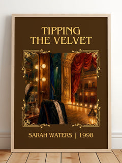 Tipping The Velvet Classic Book Art Print by Sarah Waters – framed print leaning on a wooden floor