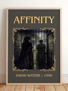 Affinity Classic Book Art Print by Sarah Waters – framed print leaning on a wooden floor