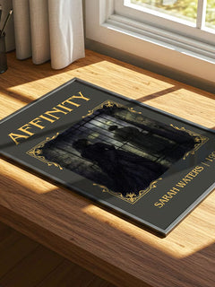 Affinity Classic Book Art Print by Sarah Waters – print on a sunlit desk