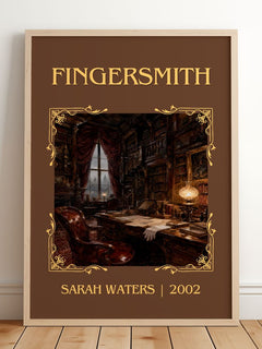 Fingersmith Classic Book Art Print by Sarah Waters – framed print leaning on a wooden floor