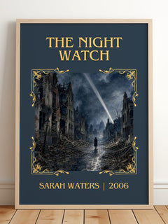 The Night Watch Classic Book Art Print by Sarah Waters – framed print leaning on a wooden floor
