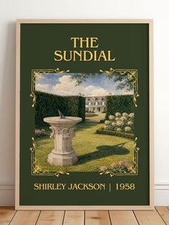 The Sundial Classic Book Art Print by Shirley Jackson – framed print leaning on a wooden floor
