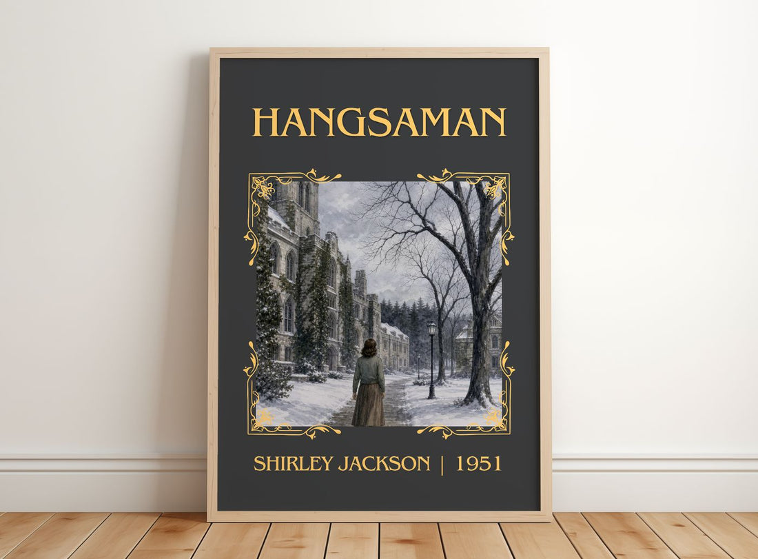 Hangsaman Classic Book Art Print by Shirley Jackson – framed print leaning on a wooden floor