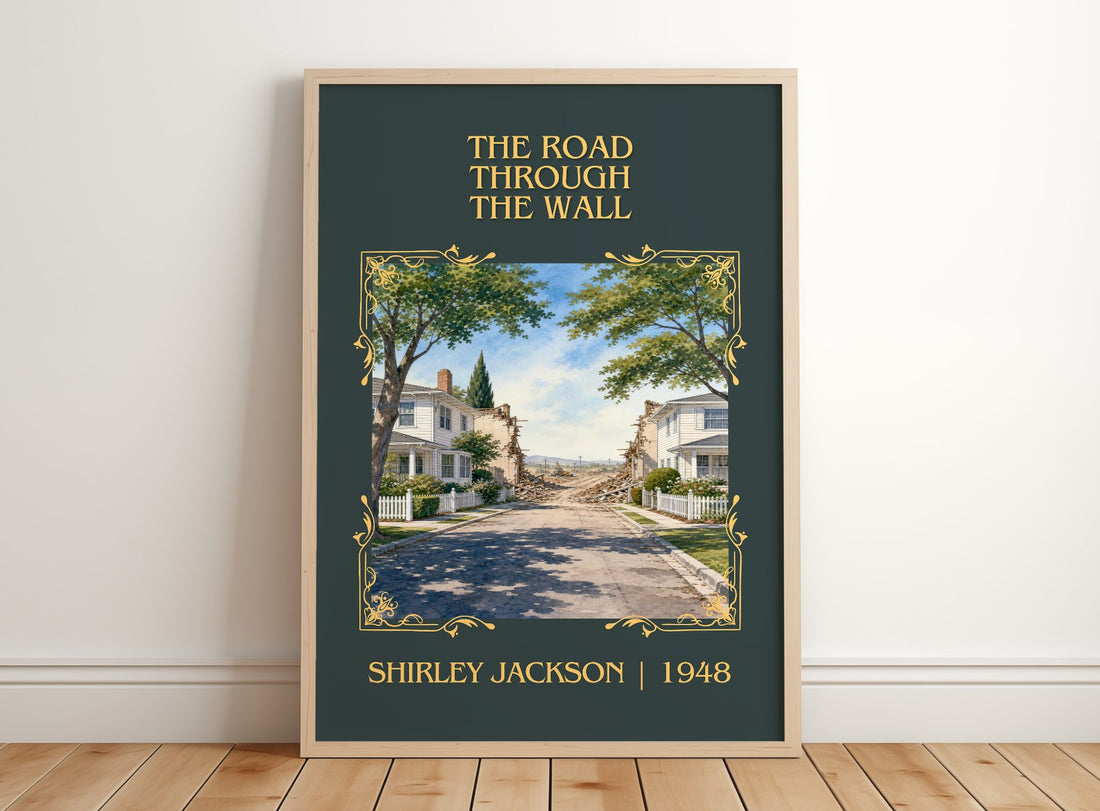 The Road Through The Wall Classic Book Art Print by Shirley Jackson – framed print leaning on a wooden floor