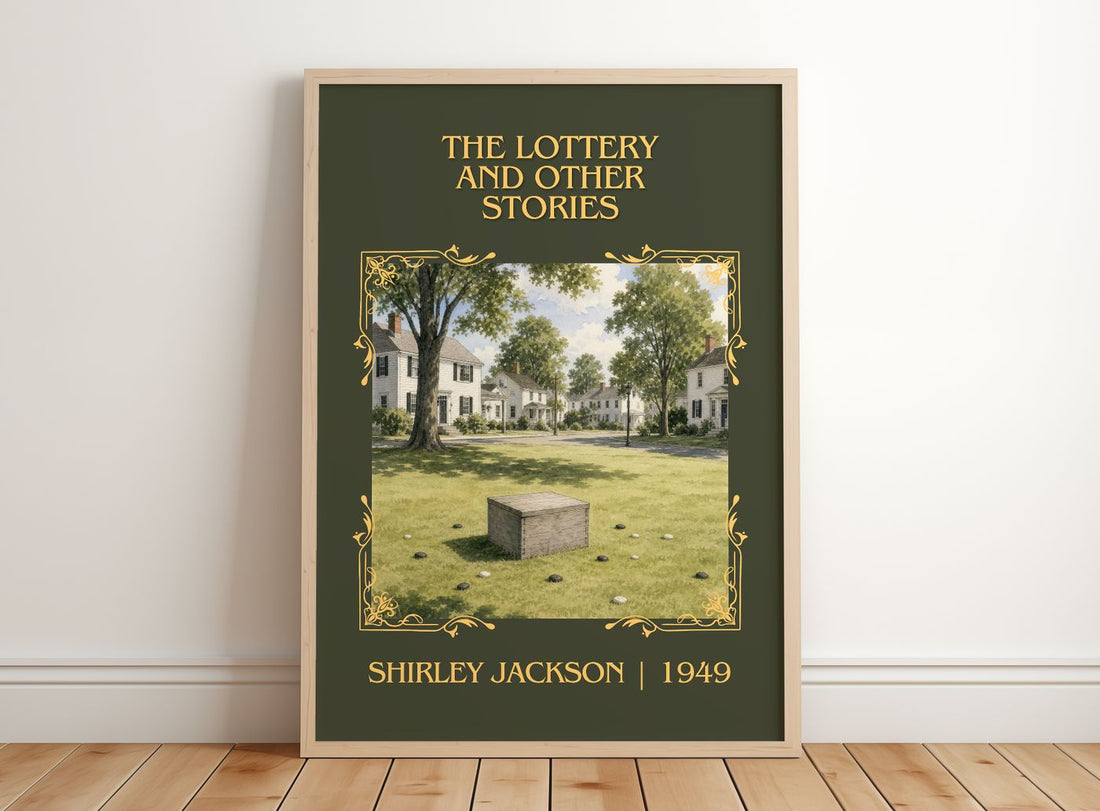 Lottery And Other Stories Classic Book Art Print by Shirley Jackson – framed print leaning on a wooden floor
