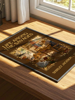 Life Among The Savages Classic Book Art Print by Shirley Jackson – print on a sunlit desk
