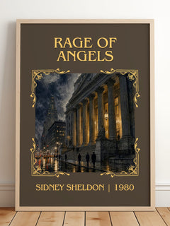 Rage Of Angels Classic Book Art Print by Sidney Sheldon – framed print leaning on a wooden floor