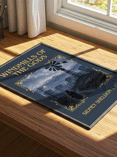 Windmills Of The Gods Classic Book Art Print by Sidney Sheldon – print on a sunlit desk