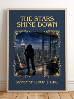 The Stars Shine Down Classic Book Art Print by Sidney Sheldon – framed print leaning on a wooden floor