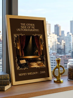 Other Side Of Me (Autobiography) Classic Book Art Print by S. Sheldon – framed print on a city-view windowsill