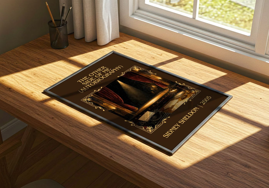 Other Side Of Me (Autobiography) Classic Book Art Print by S. Sheldon – print on a sunlit desk
