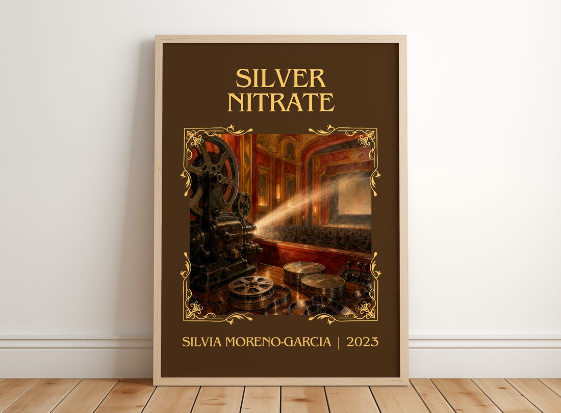 Silver Nitrate Classic Book Art Print by Silvia Moreno-Garcia – framed print leaning on a wooden floor