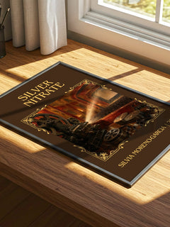 Silver Nitrate Classic Book Art Print by Silvia Moreno-Garcia – print on a sunlit desk