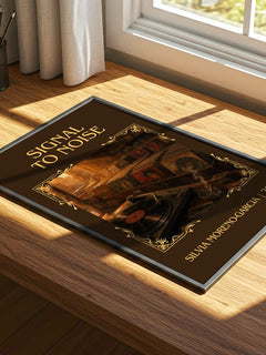 Signal To Noise Classic Book Art Print by Silvia Moreno-Garcia – print on a sunlit desk