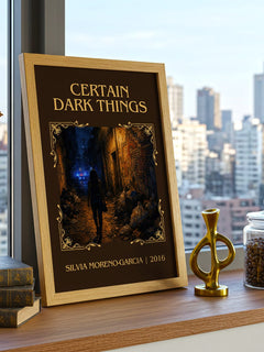 Certain Dark Things Classic Book Art Print by Silvia Moreno-Garcia – framed print on a city-view windowsill