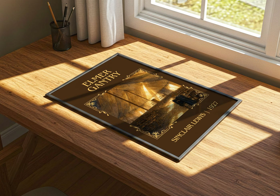 Elmer Gantry Classic Book Art Print by Sinclair Lewis – print on a sunlit desk