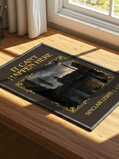 It Can'T Happen Here Classic Book Art Print by Sinclair Lewis – print on a sunlit desk