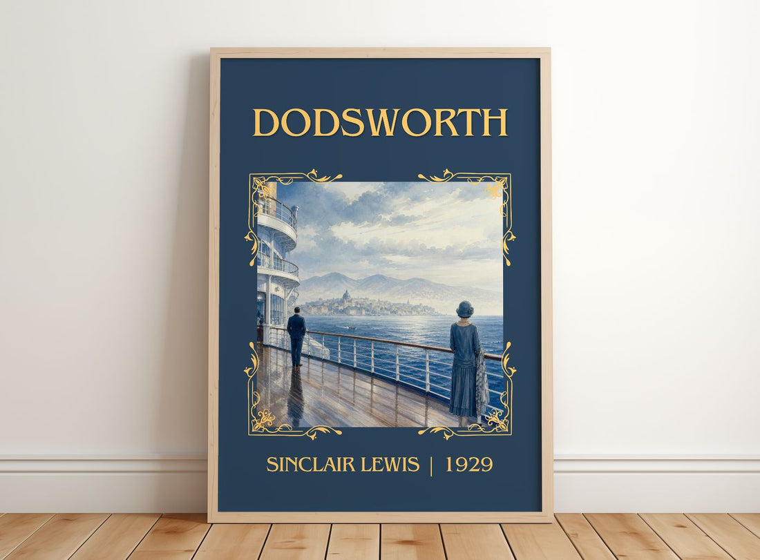 Dodsworth Classic Book Art Print by Sinclair Lewis – framed print leaning on a wooden floor