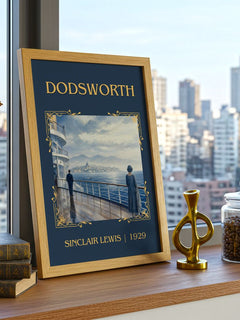 Dodsworth Classic Book Art Print by Sinclair Lewis – framed print on a city-view windowsill