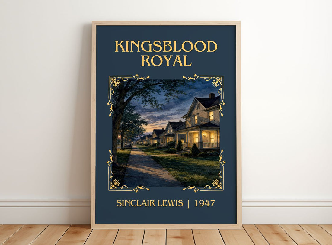 Kingsblood Royal Classic Book Art Print by Sinclair Lewis – framed print leaning on a wooden floor