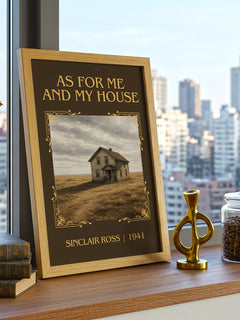 As For Me And My House Classic Book Art Print by Sinclair Ross – framed print on a city-view windowsill