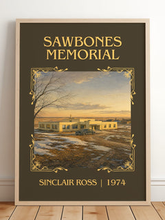 Sawbones Memorial Classic Book Art Print by Sinclair Ross – framed print leaning on a wooden floor