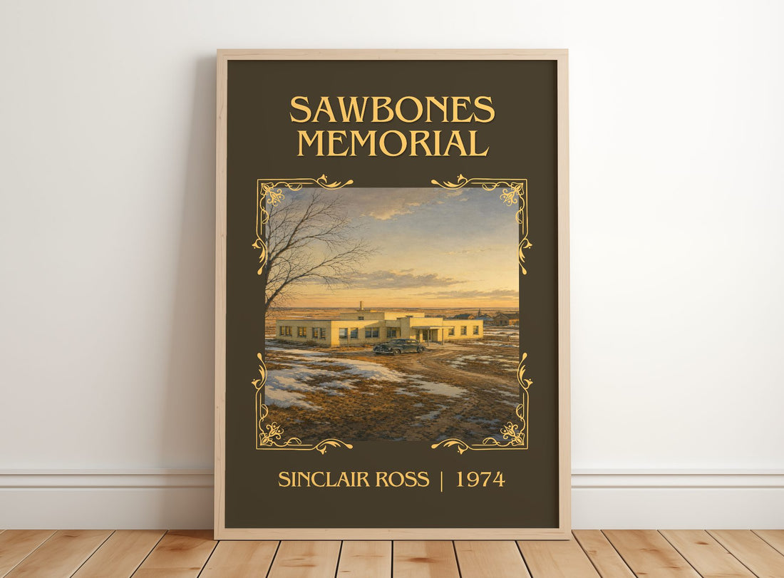 Sawbones Memorial Classic Book Art Print by Sinclair Ross – framed print leaning on a wooden floor