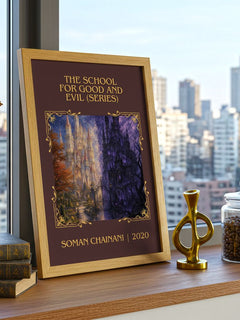 The School For Good And Evil (Series) Classic Book Art Print by Soman Chainani – framed print on a city-view windowsill