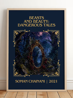 Beasts And Beauty: Dangerous Tales Classic Book Art Print by Soman Chainani – framed print leaning on a wooden floor