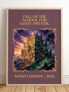 Fall Of The School For Good And Evil Classic Book Art Print by Soman Chainani – framed print leaning on a wooden floor