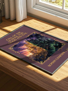 Fall Of The School For Good And Evil Classic Book Art Print by Soman Chainani – print on a sunlit desk