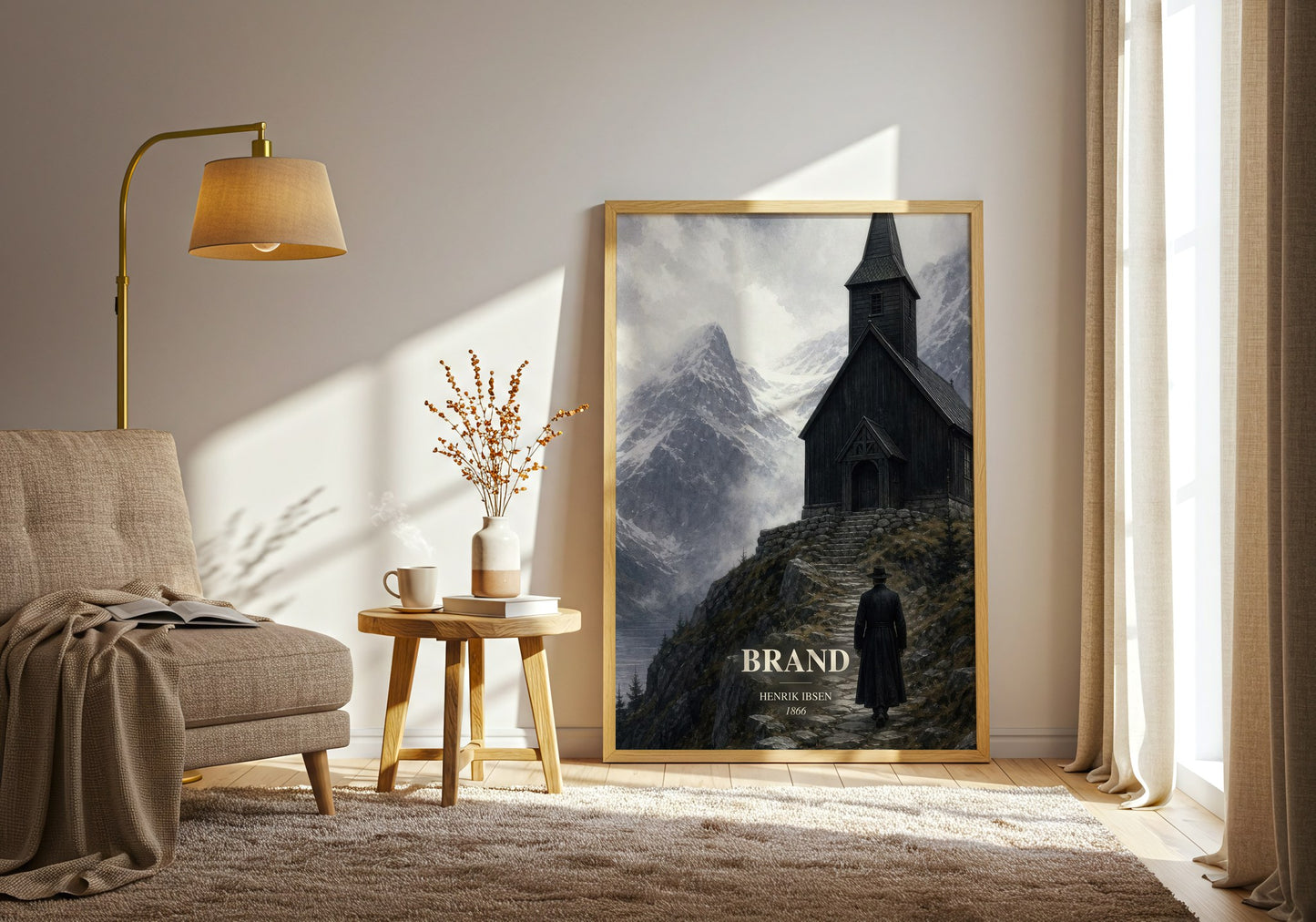 Brand watercolour print in frame leaning in hallway – classic literature wall art