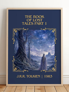The Book Of Lost Tales Part 1 Classic Book Art Print by J.R.R. Tolkien – framed print leaning on a wooden floor