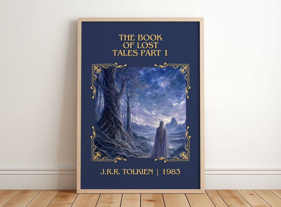 The Book Of Lost Tales Part 1 Classic Book Art Print by J.R.R. Tolkien – framed print leaning on a wooden floor