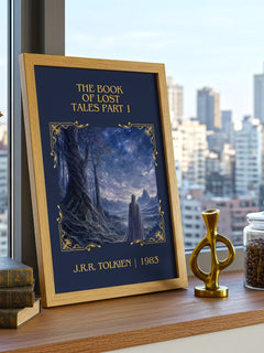 The Book Of Lost Tales Part 1 Classic Book Art Print by J.R.R. Tolkien – framed print on a city-view windowsill