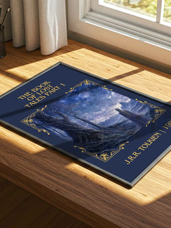The Book Of Lost Tales Part 1 Classic Book Art Print by J.R.R. Tolkien – print on a sunlit desk