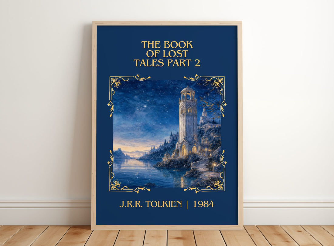 The Book Of Lost Tales Part 2 Classic Book Art Print by J.R.R. Tolkien – framed print leaning on a wooden floor