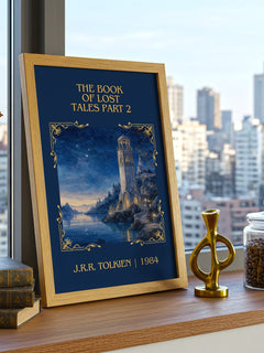 The Book Of Lost Tales Part 2 Classic Book Art Print by J.R.R. Tolkien – framed print on a city-view windowsill