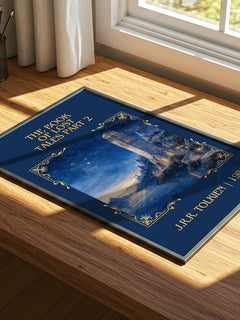 The Book Of Lost Tales Part 2 Classic Book Art Print by J.R.R. Tolkien – print on a sunlit desk