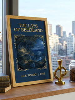 The Lays Of Beleriand Classic Book Art Print by J.R.R. Tolkien – framed print on a city-view windowsill