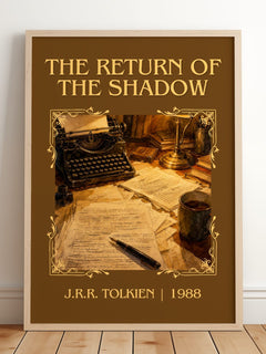 The Return Of The Shadow Classic Book Art Print by J.R.R. Tolkien – framed print leaning on a wooden floor