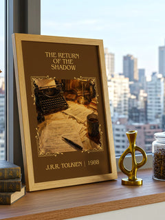 The Return Of The Shadow Classic Book Art Print by J.R.R. Tolkien – framed print on a city-view windowsill