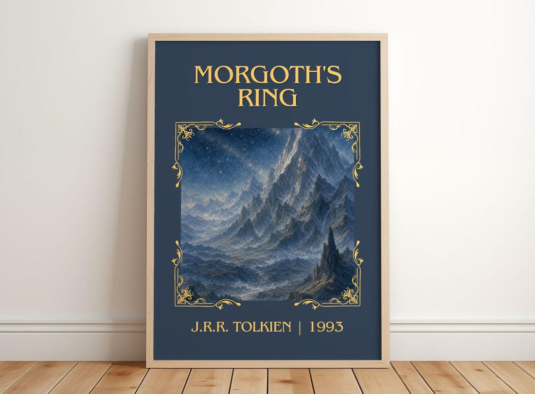 Morgoth's Ring Classic Book Art Print by J.R.R. Tolkien – framed print leaning on a wooden floor